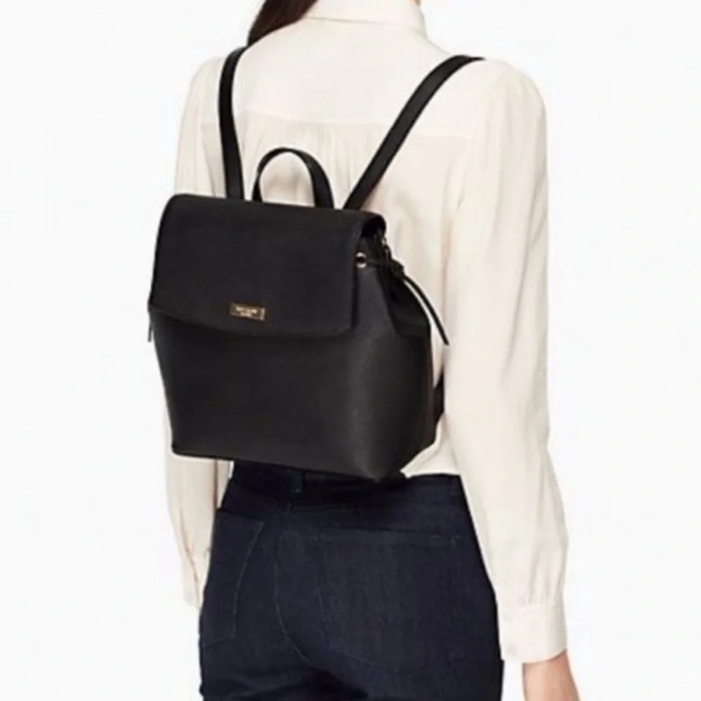 Kate Spade Jessie Laurel Way Black Saffiano Leather Backpack Gold Hardware